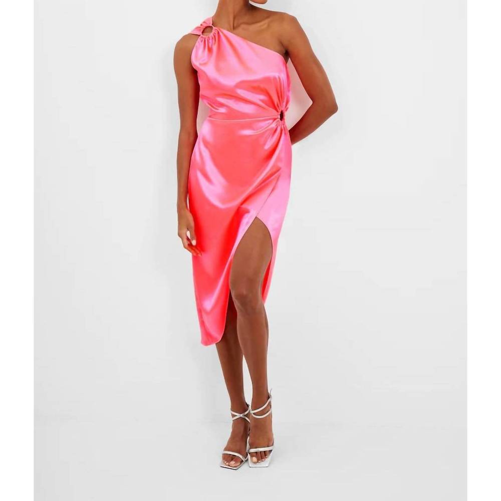 NEW FRENCH CONNECTION adaline one shoulder dress in neon rose